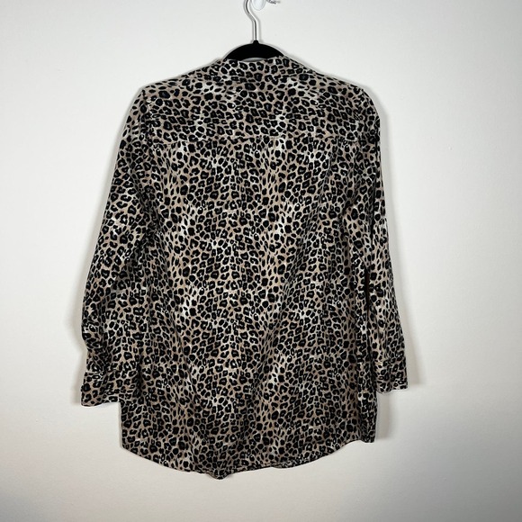 Chico’s Tunic Shirt 1 M Leopard Print Wrinkle Resistant Long Sleeve Cotton Tan - Picture 5 of 7